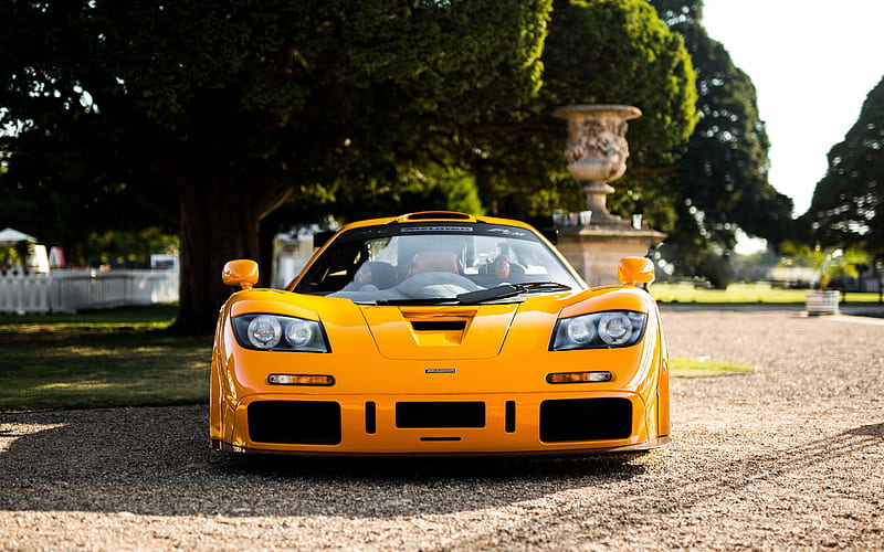 McLaren F1 LM, front view, retro hypercar, orange sports coupe, British sports cars, McLaren, HD wallpaper
