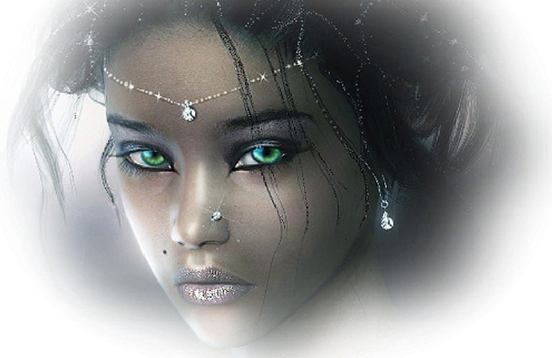 Emerald Eyes, art, fine, lovely, bonito, woman, fantasy, girl, green ...