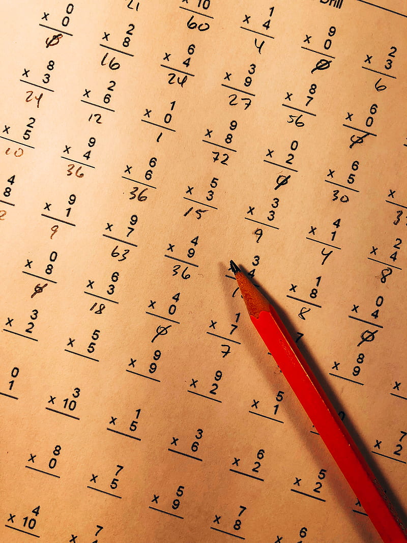 red pencil on top of mathematical quiz paper, HD phone wallpaper