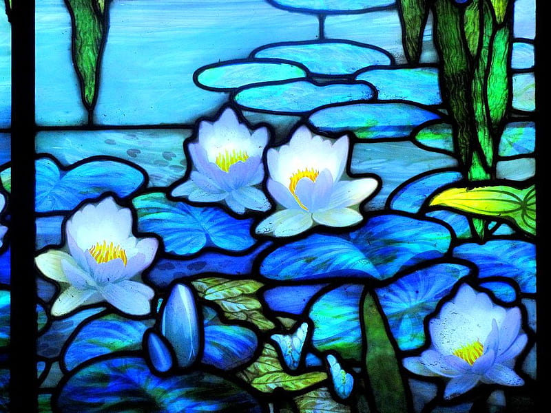 Jacques Gruber Window, art nouveau, stained glass, art deco, water lilies, opalescent, HD wallpaper