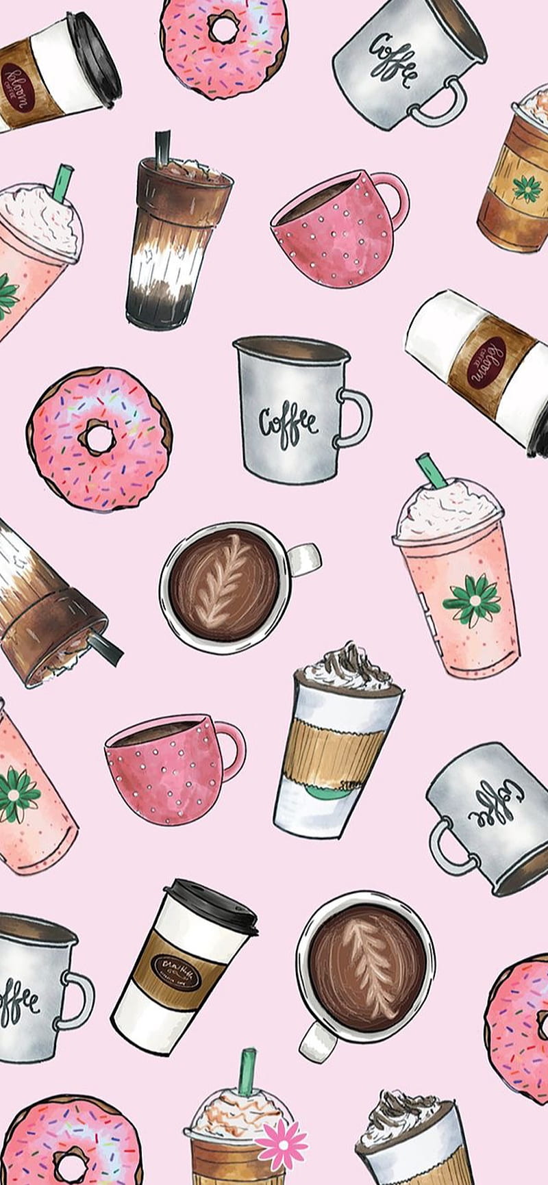 Cute Coffee, donut, pink, snacks, sweets, HD phone wallpaper
