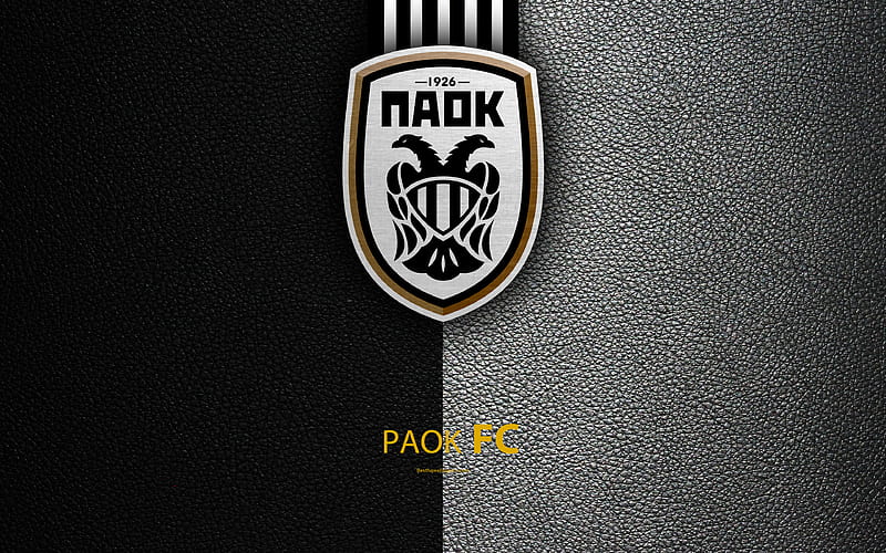 PAOK FC logo, Greek Super League, leather texture, emblem, Thessaloniki, Greece, football, Greek football club, HD wallpaper