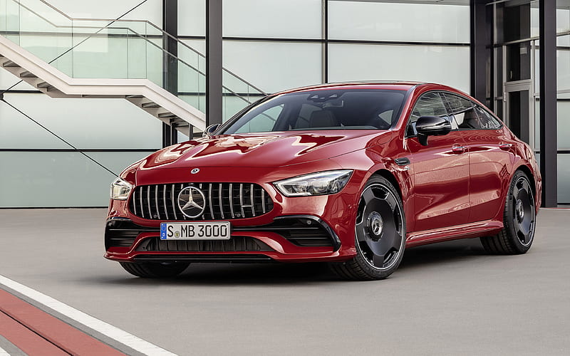 Mercedes AMG GT43, 2019, Four Door Coupe exterior, tuning, new red GT43, front view, German cars, Mercedes, HD wallpaper