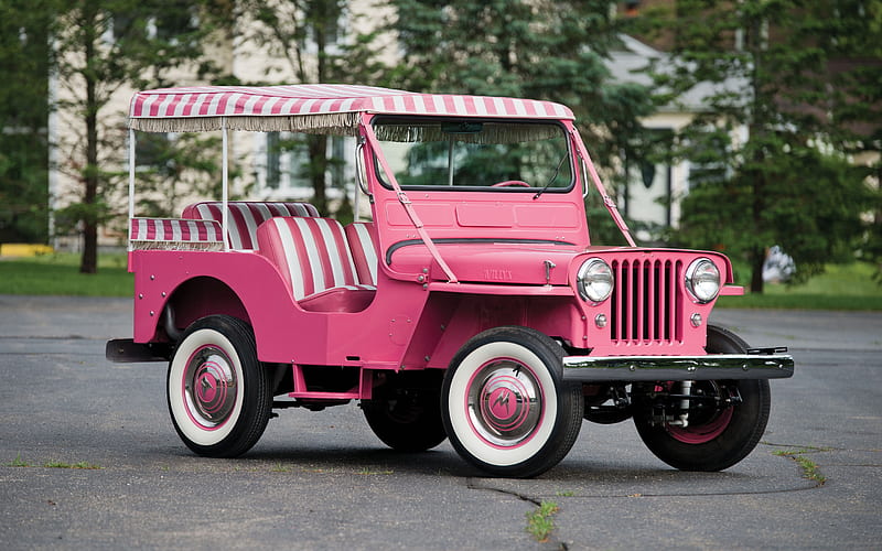 Willys Jeep Gala Surrey, DJ-3A, 1960, retro SUV, american retro cars, pink Jeep Willys, american cars, Jeep, HD wallpaper