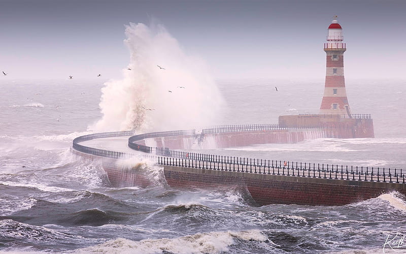 The North Wind Blew, waves, storm, sea, lighthouse, splash, HD wallpaper