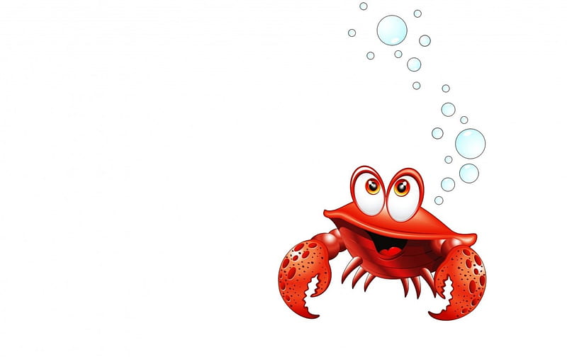Crab, red, water, bubbles, child, white, blue, card, HD wallpaper