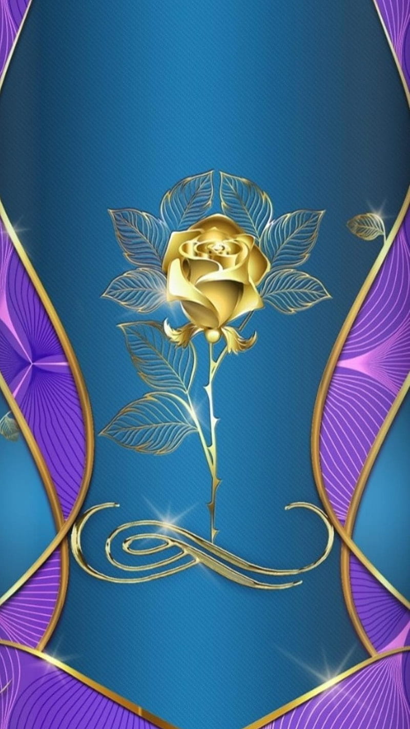 Gold rose, blue, flower, love , purple, HD phone wallpaper