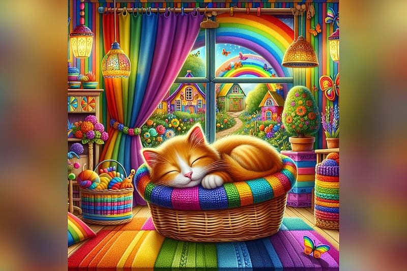Comfy, colorful, cat, Rainbow, HD wallpaper
