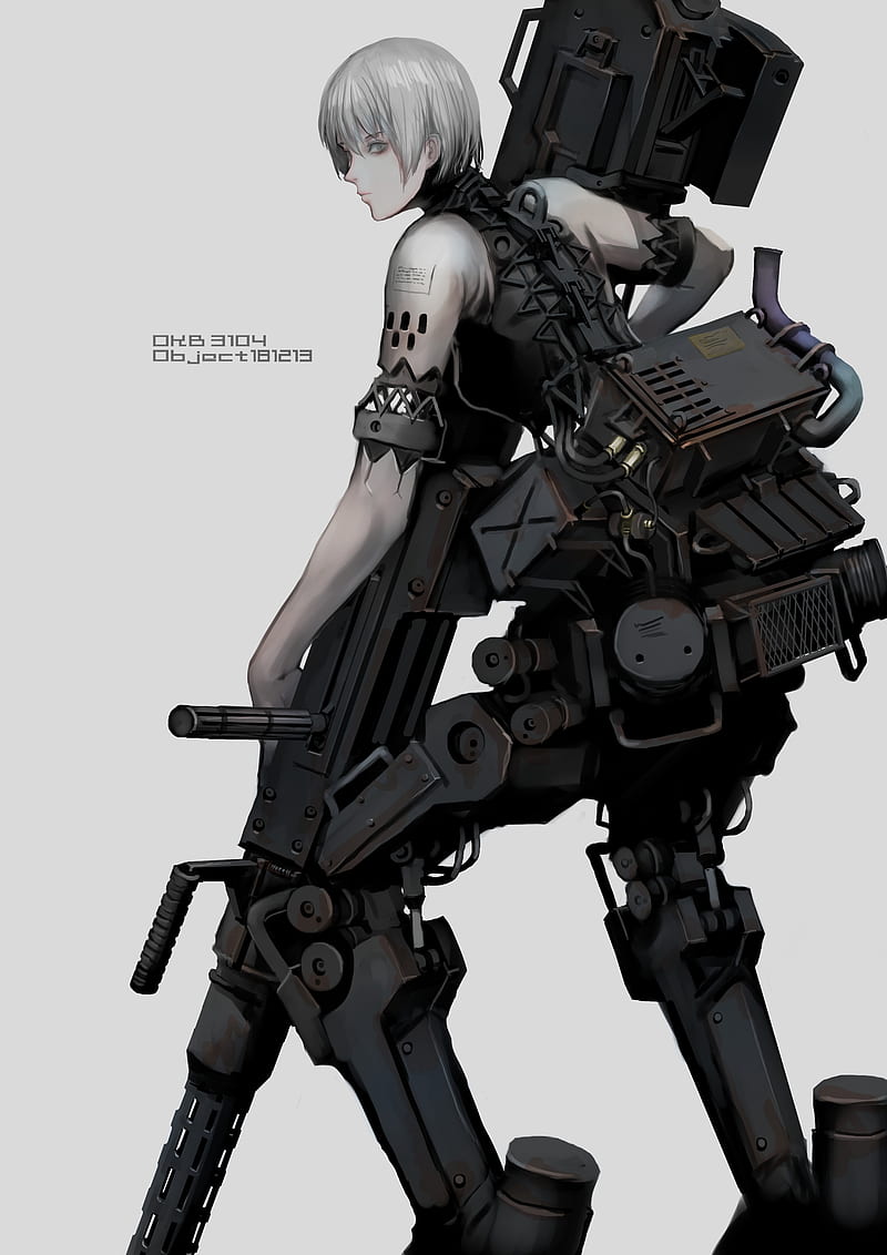 anime girl, cyborg, futuristic, mechanic body, white hair, Anime, HD phone wallpaper