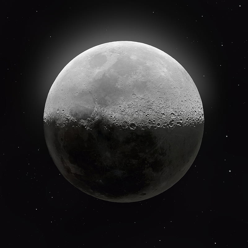 Moon, monochrome, crater, HD phone wallpaper