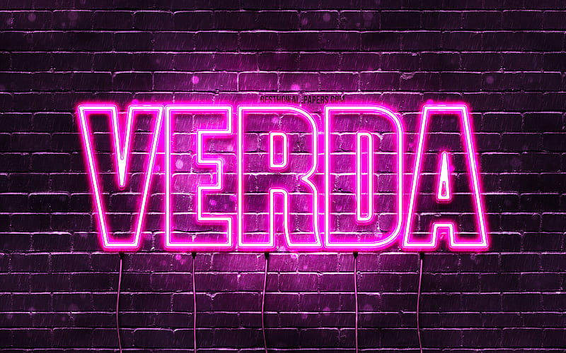 Verda, , with names, female names, Verda name, purple neon lights, Happy Birtay Verda, popular arabic female names, with Verda name, HD wallpaper