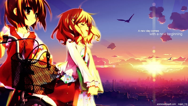 A new day comes with new beginning, girls, dawn, anime, New day comes, HD wallpaper