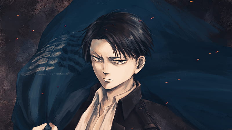 Attack On Titan Levi Ackerman Wearing Back Shirt With Background Of Blue Cloth Anime, HD wallpaper