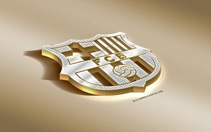 FC Barcelona, Spanish football club, golden silver logo, Barcelona, Catalonia, Spain, La Liga, 3d golden emblem, creative 3d art, football, LaLiga, HD wallpaper