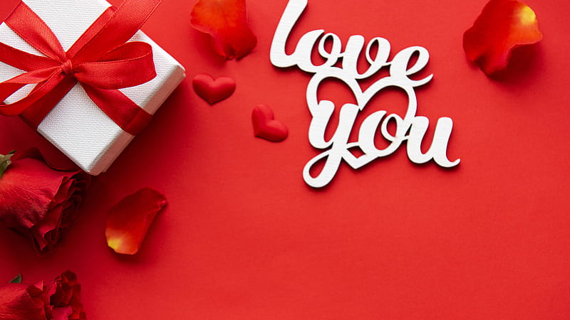 Love You Word On Red Card Valentines Day, HD wallpaper