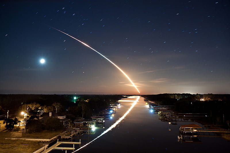 Waterway to Orbit, sky, reflection, waterway, space shuttle, HD wallpaper