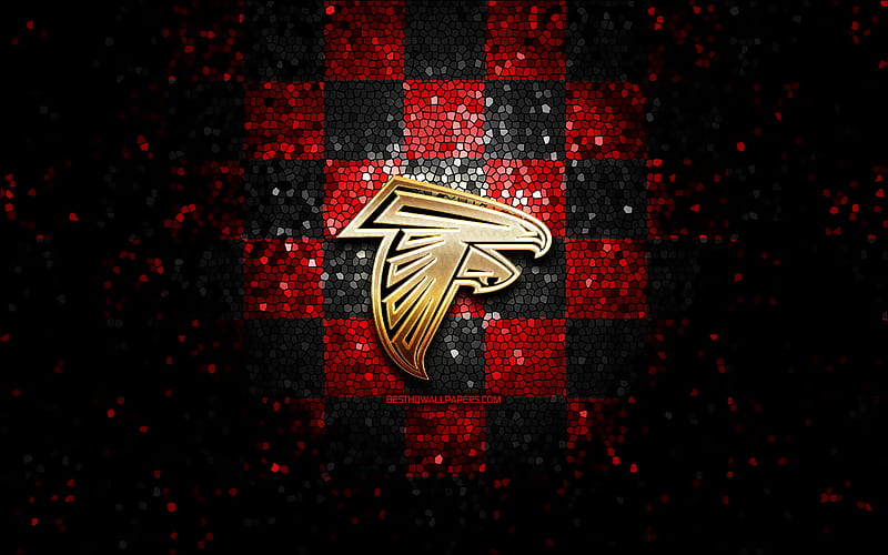 Atlanta Falcons, glitter logo, NFL, red black checkered background, USA, american football team, Atlanta Falcons logo, mosaic art, american football, America, HD wallpaper