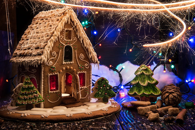 Gingerbread house, deco, christmas, craciun, HD wallpaper