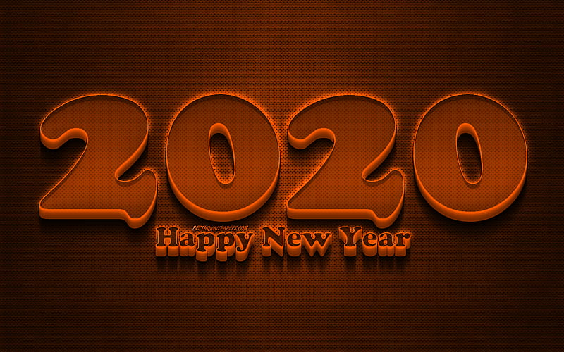 2020 orange 3D digits, grunge, Happy New Year 2020, orange metal background, 2020 neon art, 2020 concepts, orange neon digits, 2020 on orange background, 2020 year digits, HD wallpaper