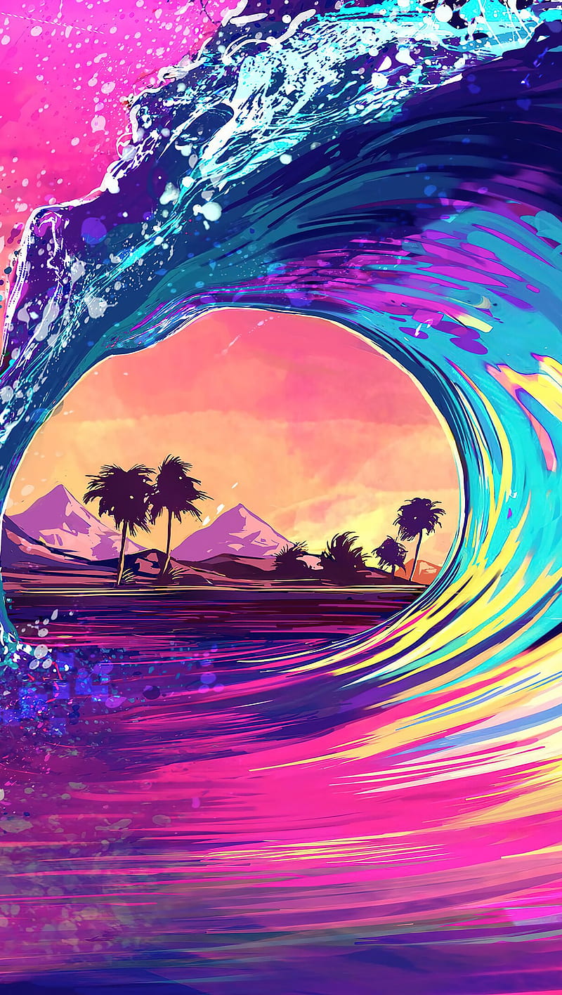 Ola de colores, fondo, ocean, sea, summer, beach, HD phone wallpaper