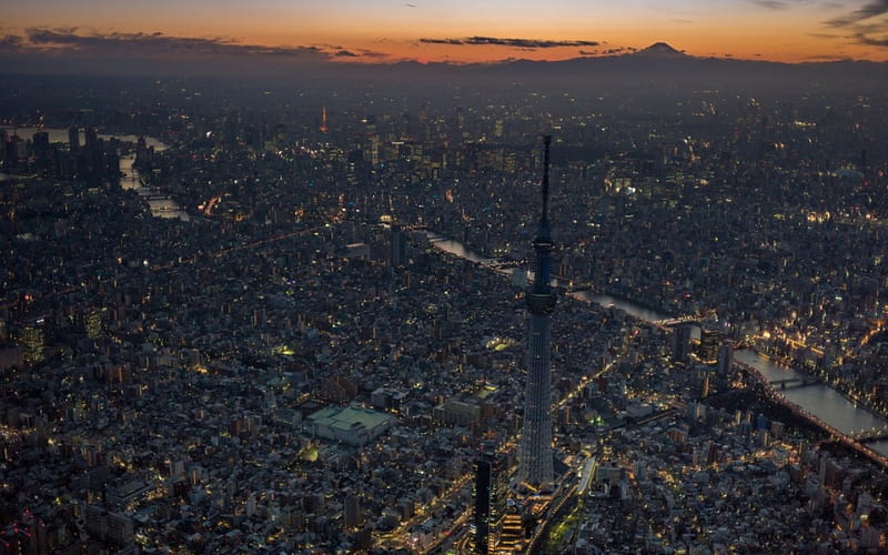 Tokyo Skytree, japan, city, japanese, tokyo, skytree, sunset, scenery, HD wallpaper