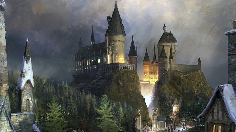 Hogwarts castle, gothic, castle, harry potter, night, HD wallpaper