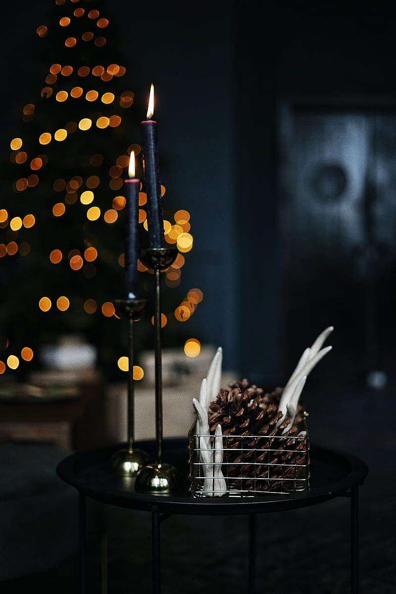 lighted candles on black metal candle holder, HD phone wallpaper