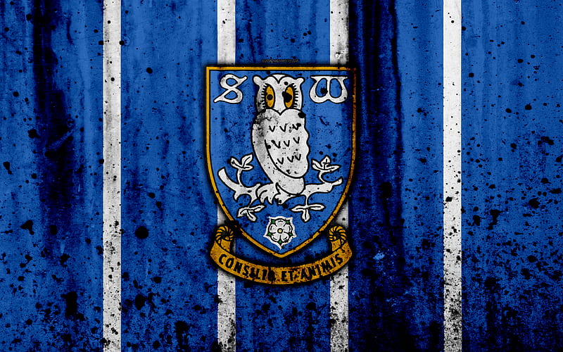 FC Sheffield Wednesday, grunge, EFL Championship, art, soccer, football club, England, Sheffield Wednesday, logo, stone texture, Sheffield Wednesday FC, HD wallpaper