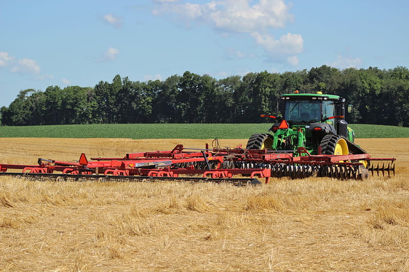 Harvesting the Wheat, Indiana, Tractor, Farmland, John Deere, HD wallpaper