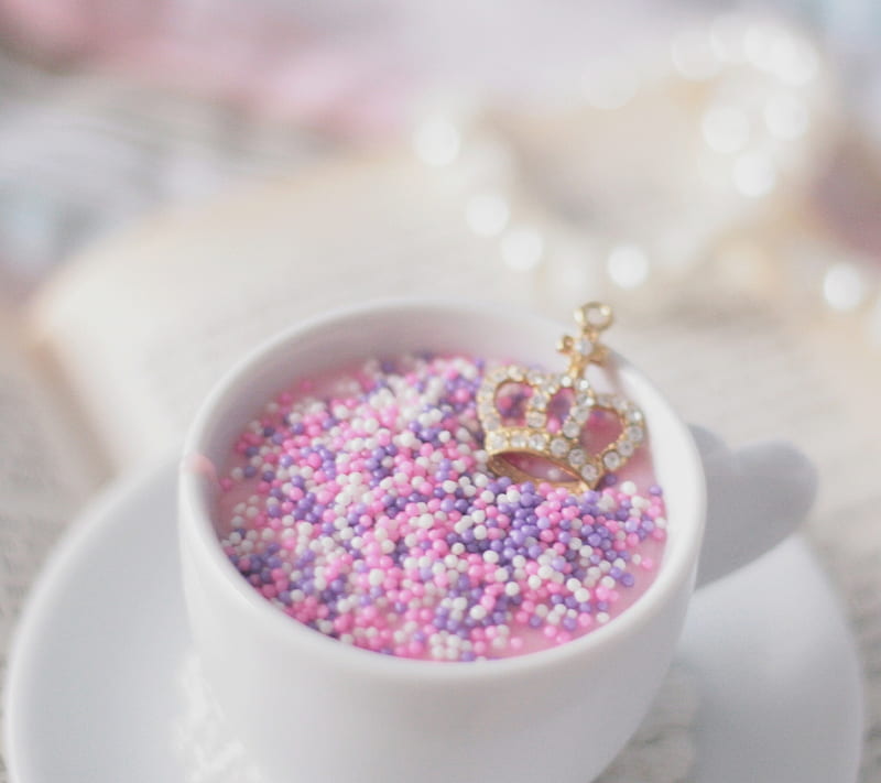 CUP, beads, book, brooches, crown, pastel, pendants, HD wallpaper