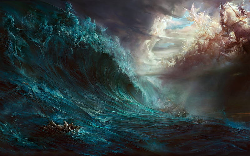 tidal wave, fantasy, cool, ocean, abstract, HD wallpaper