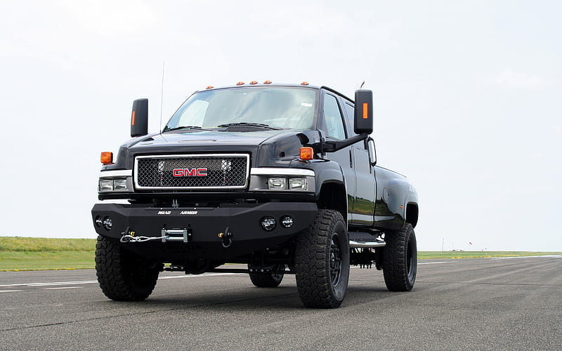 GMC C4500 TopKick, Ironhide, front view, exterior, black pickup truck, american cars, GMC, HD wallpaper