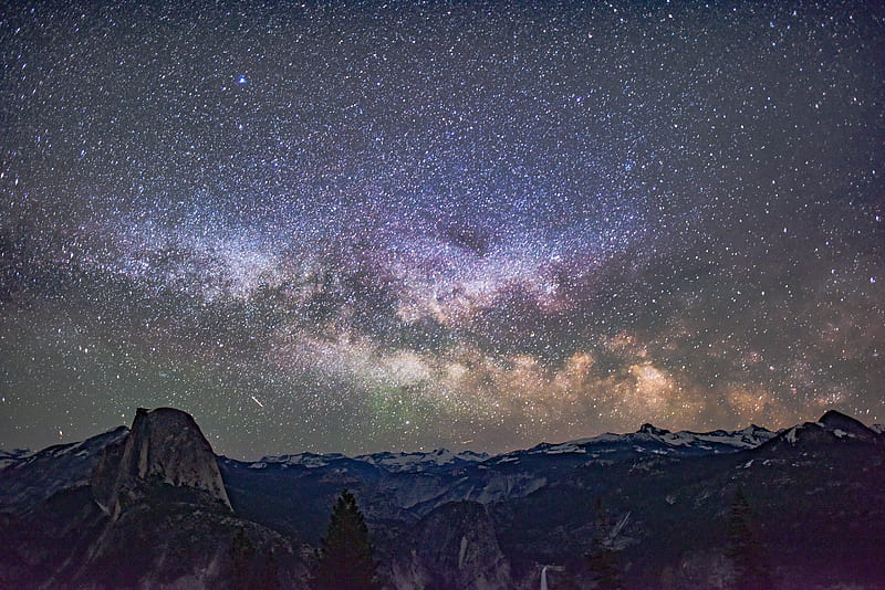Starry Mountain, galaxy, milky, night, phone, sky, space, star, stars, HD wallpaper