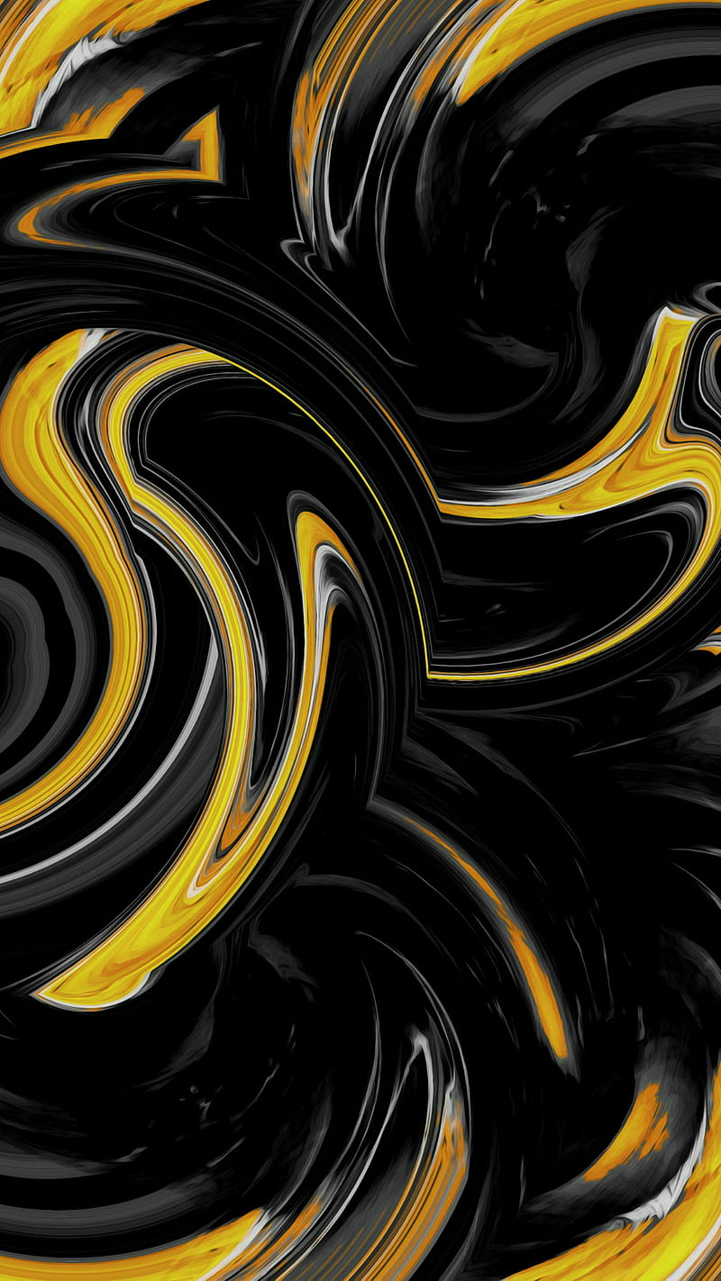 Black and yellow, abstract, liquid, paint, HD phone wallpaper