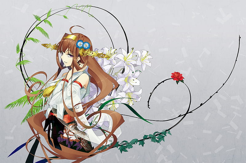 Girl, kantai collection, anime, flower, manga, HD wallpaper