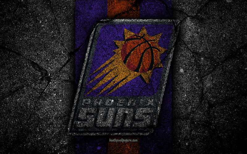 Phoenix Suns, NBA logo, black stone, basketball, Western Conference, asphalt texture, USA, creative, basketball club, Phoenix Suns logo, HD wallpaper