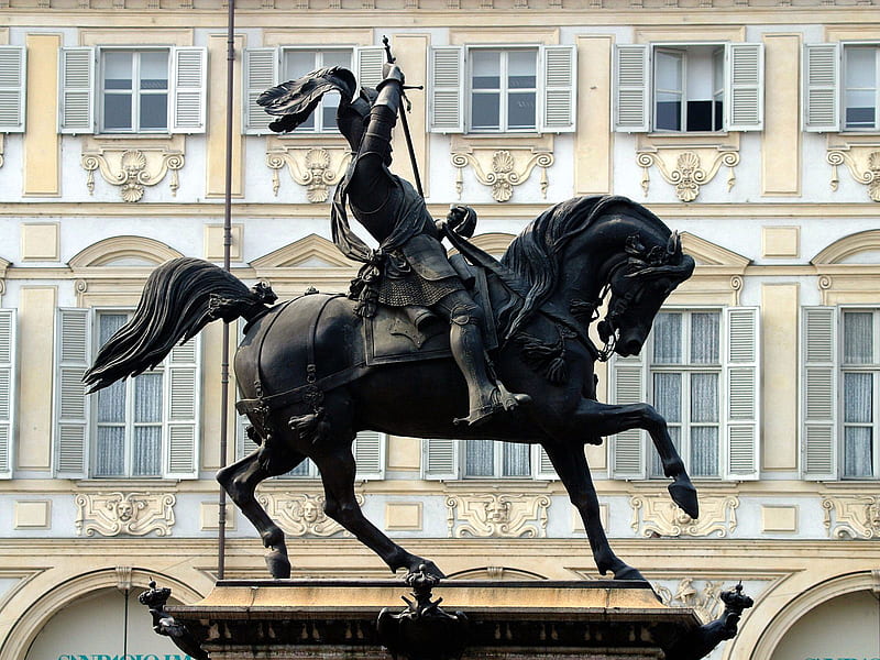 Untitled , statue of the duke of savoy, turin, san carlo square, italy, HD wallpaper