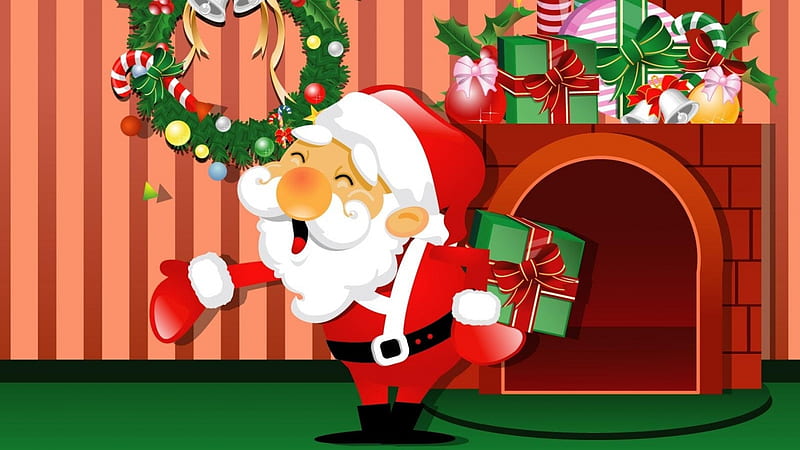santa clause, fireplace, clause, santa, gift, HD wallpaper