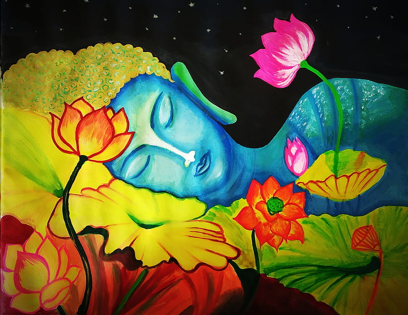 Painting, gautam buddha, HD wallpaper