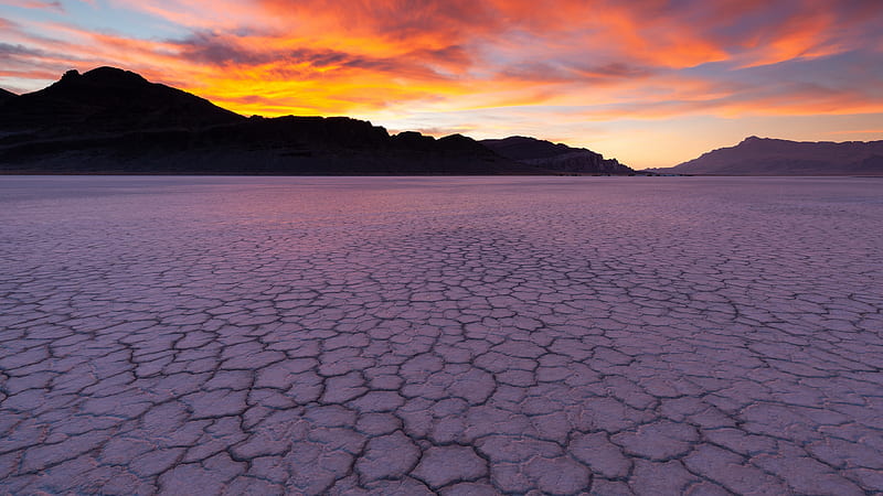Sunset over Desert, dry lake, graphy, desert, sunset, HD wallpaper