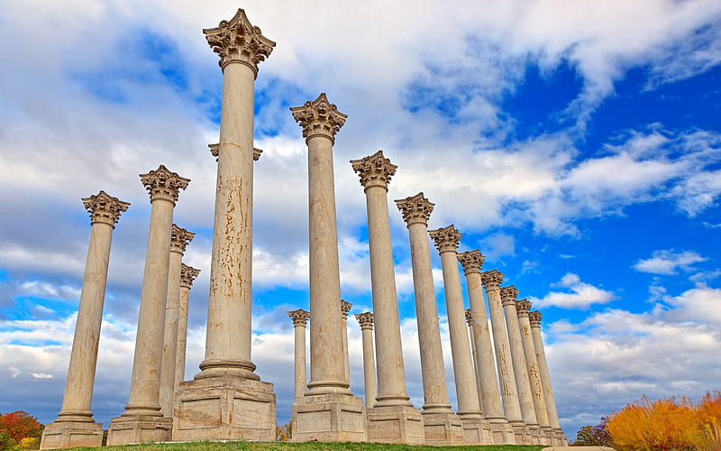 National Capitol Columns, monument, New York, twenty-two Corinthian columns, US landmarks, ruins, Washington, USA, HD wallpaper