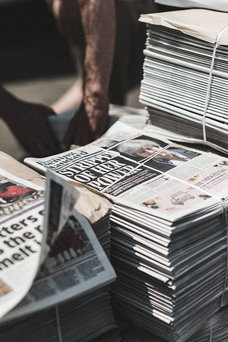 shallow focus graphy of piles of newspapers, HD phone wallpaper