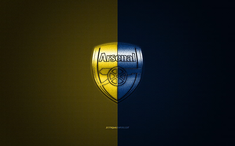 Arsenal FC, English football club, Premier League, yellow blue logo, yellow blue carbon fiber background, football, London, England, Arsenal FC logo, HD wallpaper