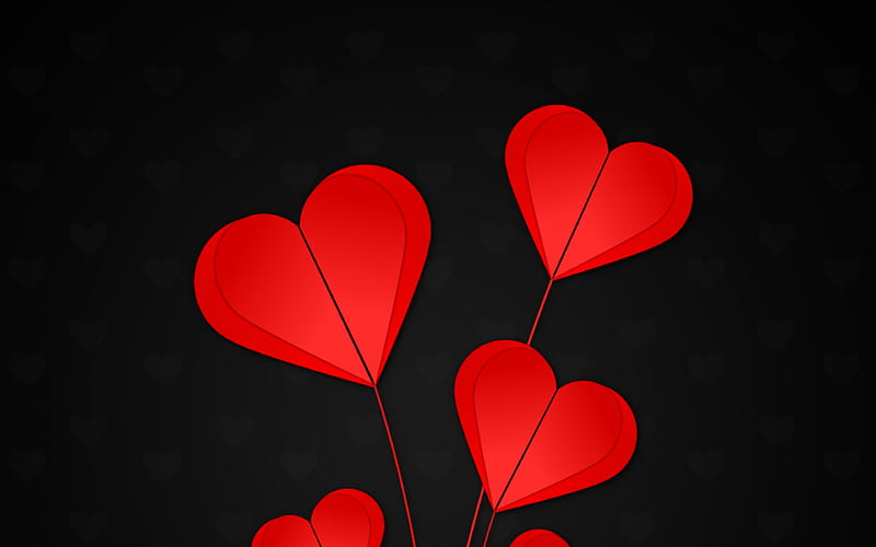red hearts origami, creative, corazones, black background, HD wallpaper