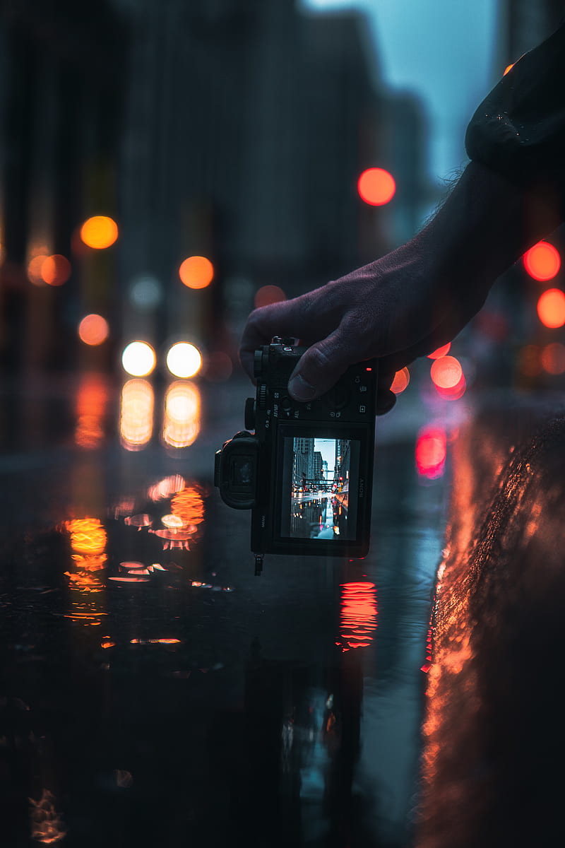 camera, hand, shooting, blur, neon, HD phone wallpaper