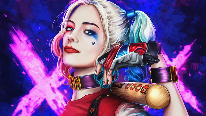 Harley Quinn With Blue Eyes In Background Of Blue Black And Pink Harley  Quinn, HD wallpaper | Peakpx