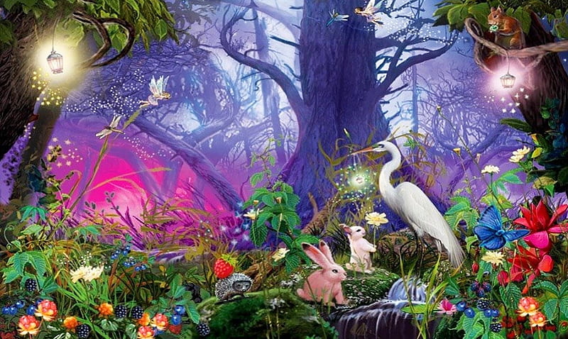 Fairy Land, forest, lovely, fantasy, colotful, Digital, creatures, enchanted, Magical, HD wallpaper