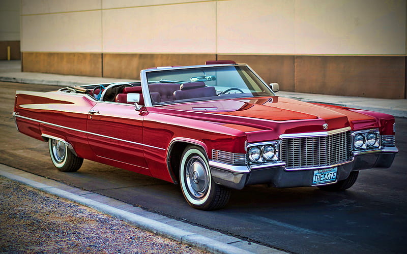 Cadillac de Ville, red cabriolet, 1970 cars, retro cars, 1970 Cadillac Deville, american cars, Cadillac Deville, Cadillac, HD wallpaper