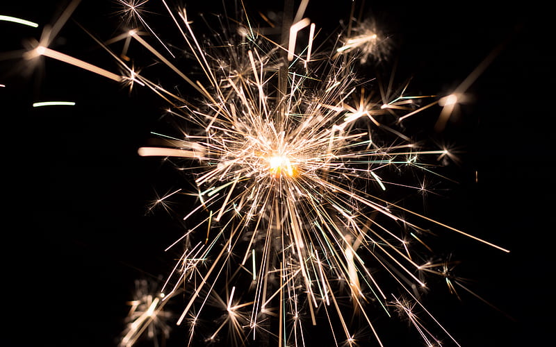 gold sparklers, firework, sparklers on a black background, Sparkler, blur, HD wallpaper
