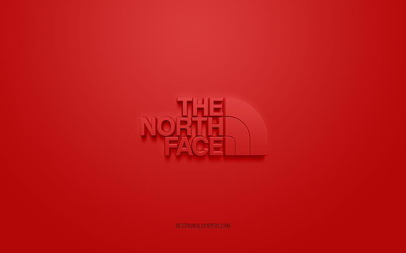 The North Face logo, red background, The North Face 3d logo, 3d art, The North Face, brands logo, red 3d The North Face logo, HD wallpaper